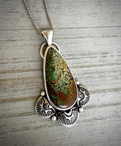 Hand Stamped Sunburst Turquoise Pendant