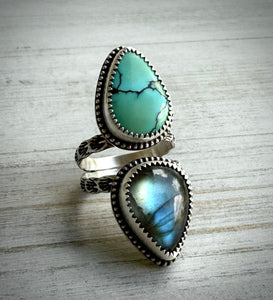 Labradorite & Turquoise Double Stoned Ring