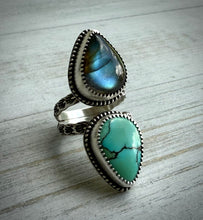 Load image into Gallery viewer, Labradorite &amp; Turquoise Double Stoned Ring
