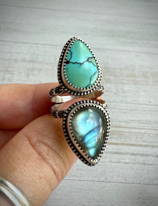 Labradorite & Turquoise Double Stoned Ring