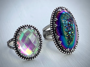 Rainbow Titanium Druzy Ring