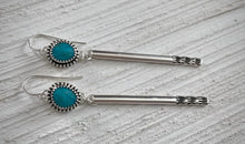 Load image into Gallery viewer, Hand Stamped Kingman Turquoise Bar Earrings~