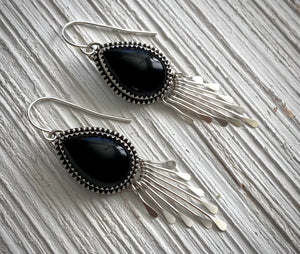 Black Agate Fringe Earrings