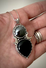 Load image into Gallery viewer, Hematite &amp; Onyx Moon Phase Pendant