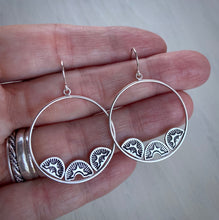 Load image into Gallery viewer, Hand Stamped Sunrise Hoops
