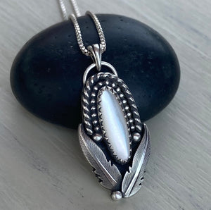 White Mother of Pearl Feather Pendant