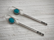 Load image into Gallery viewer, Hand Stamped Kingman Turquoise Bar Earrings