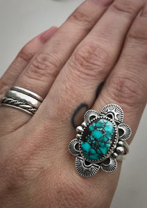 Hand Stamped Hubei Turquoise Ring