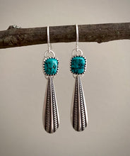 Load image into Gallery viewer, Fox Turquoise Braided Silver Drop Earrings