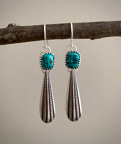 Fox Turquoise Braided Silver Drop Earrings