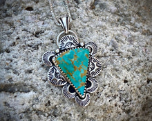 Load image into Gallery viewer, Hand Stamped Kingman Turquoise Pendant