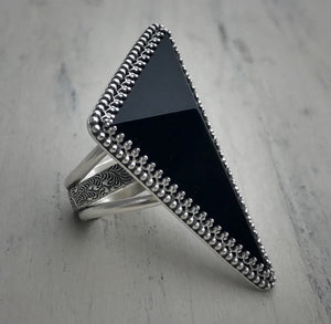 Faceted Black Triangle Ring