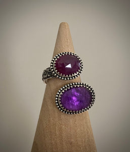 Pink Sapphire & Amethyst Floral Wrap Ring