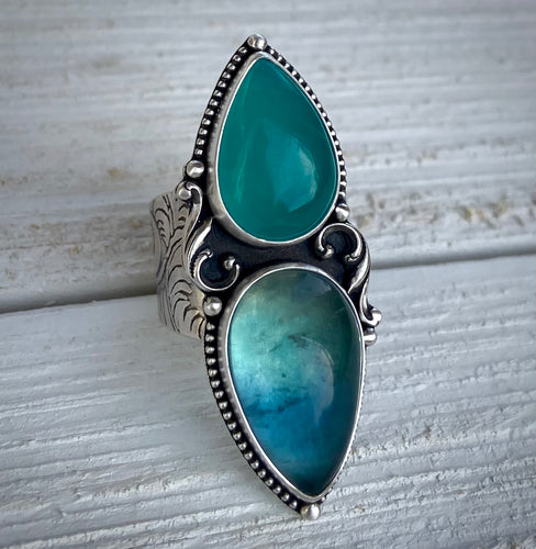 Peruvian Amazonite & Belgian Fluorite Flourish Ring