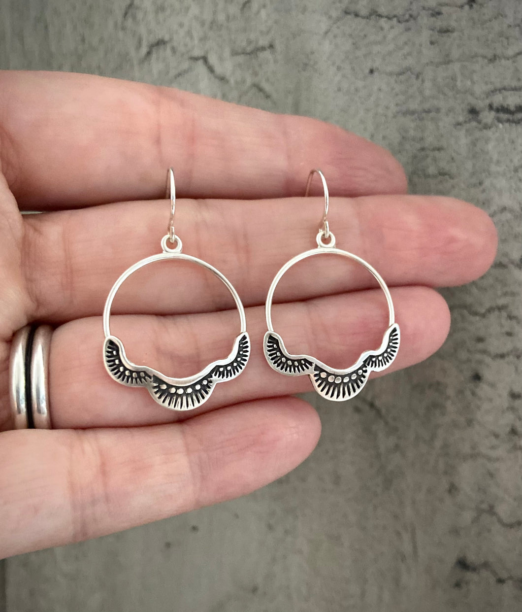 Small Hand Stamped Hoops