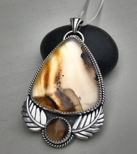 Load image into Gallery viewer, Montana Agate &amp; Smoky Quartz Leaf Pendant