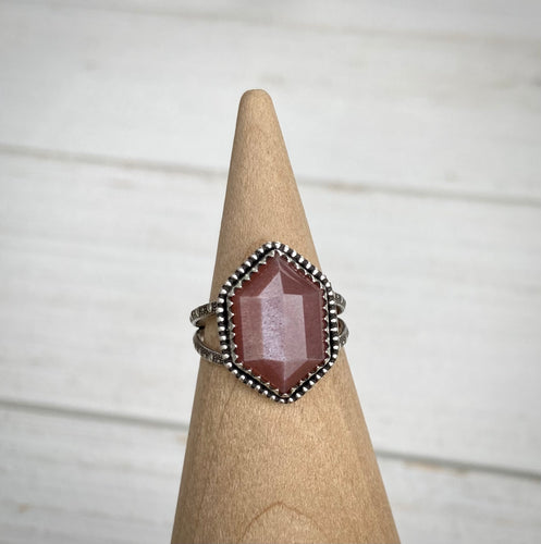 Pink Moonstone Elongated Hex Ring