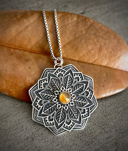 Citrine Leafy Mandala Pendant