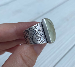 Mother of Pearl & Quartz Wide Band Ring