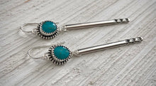 Load image into Gallery viewer, Hand Stamped Kingman Turquoise Bar Earrings~