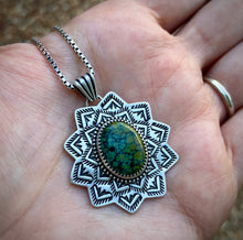 Load image into Gallery viewer, Hand Stamped Hubei Turquoise Pendant
