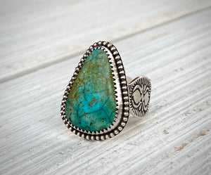 Hand Stamped Turquoise Mountain Wide Band Ring