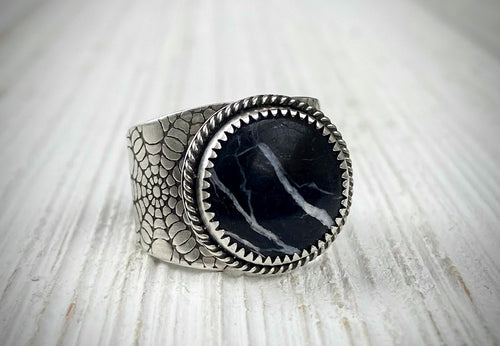 White Buffalo Spiderweb Wide Band Ring