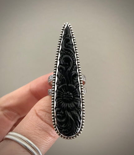 Reserved: Carved Floral Talon Ring