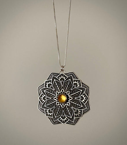 RESERVED: Citrine Leafy Mandala Pendant-Remainder