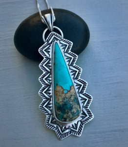 Hand Stamped Baja Turquoise Pendant