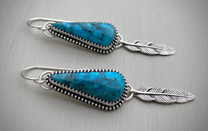 Kingman Turquoise Feather Earrings