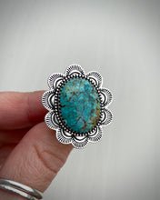 Load image into Gallery viewer, Hand Stamped Turquoise Mountain Ring