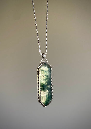 Moss Agate Elongated Hex Pendant