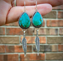 Load image into Gallery viewer, Turquoise Feather Drop Earrings