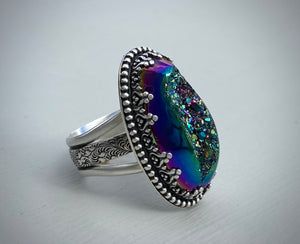 Rainbow Titanium Druzy Ring