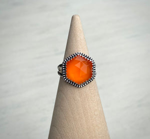 Faceted Carnelian Hex Ring