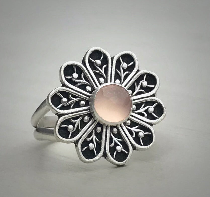 Pink Chalcedony May Flower Ring: 8.75