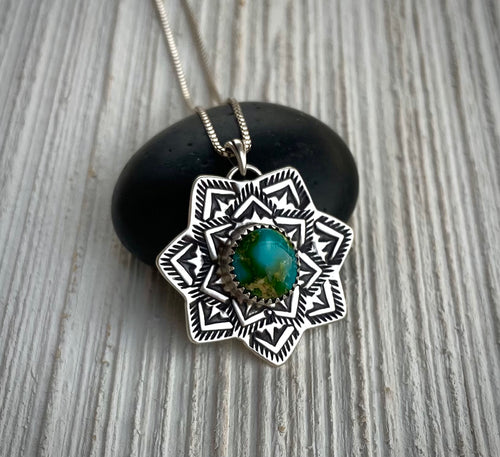 Hand Stamped Sonoran Gold Mandala Pendant