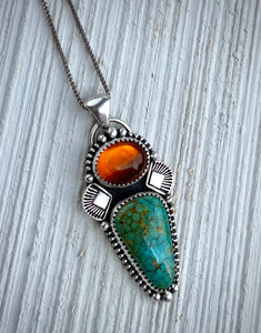 Hand Stamped Amber & Turquoise Pendant
