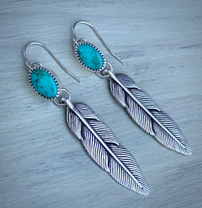 Kingman Turquoise Feather Earrings