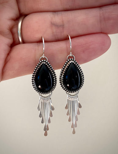 Black Agate Fringe Earrings