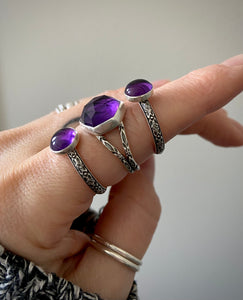 Faceted Amethyst Hex Ring