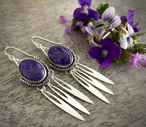 Charoite Fringe Earrings