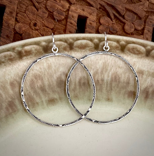 Hand Stamped Hoop Earrings