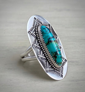 Hand Stamped Hubei Turquoise Shield Ring