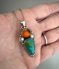 Load image into Gallery viewer, Hand Stamped Amber &amp; Turquoise Pendant