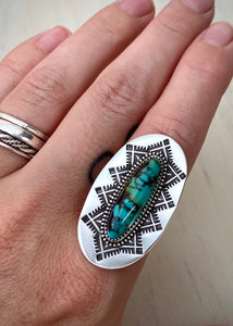 Hand Stamped Hubei Turquoise Shield Ring