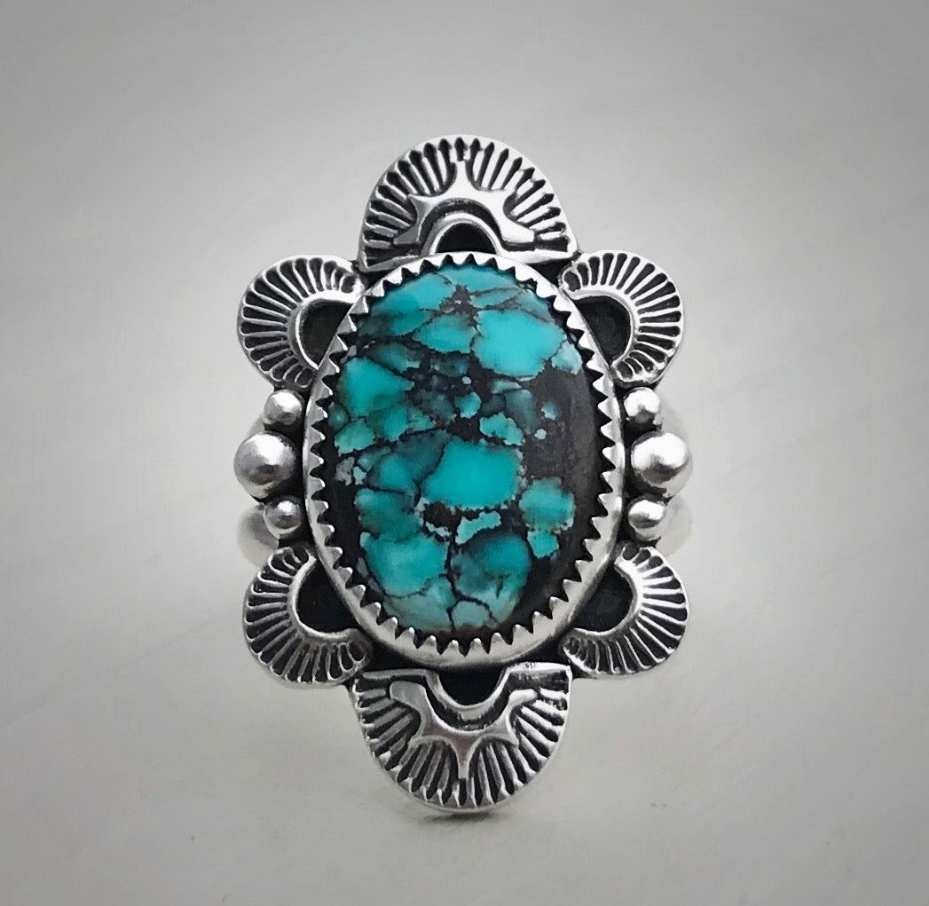 Hand Stamped Hubei Turquoise Ring