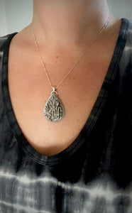 Hand Carved Silver Obsidian Pendant