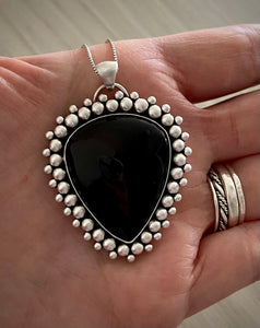 Reserved: Beaded Obsidian Pendant